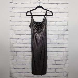 Bebe Gold and Black Shimmery Bodycon Stretchy Dress Women's Size Large 8/10